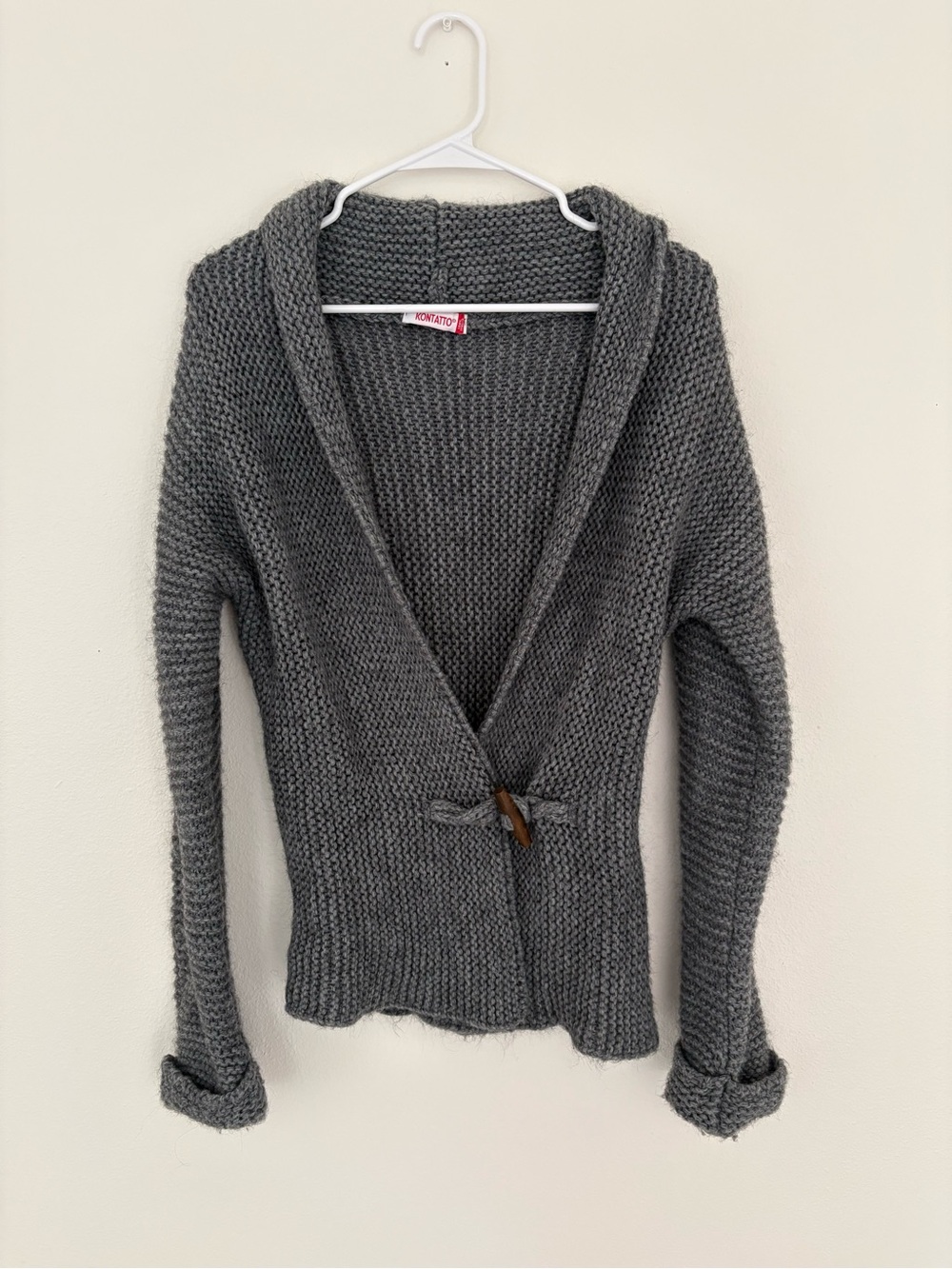 Kontatto Wool Blend Chunky Grey Cardigan Sweater Made in Italy Women’s MEDIUM